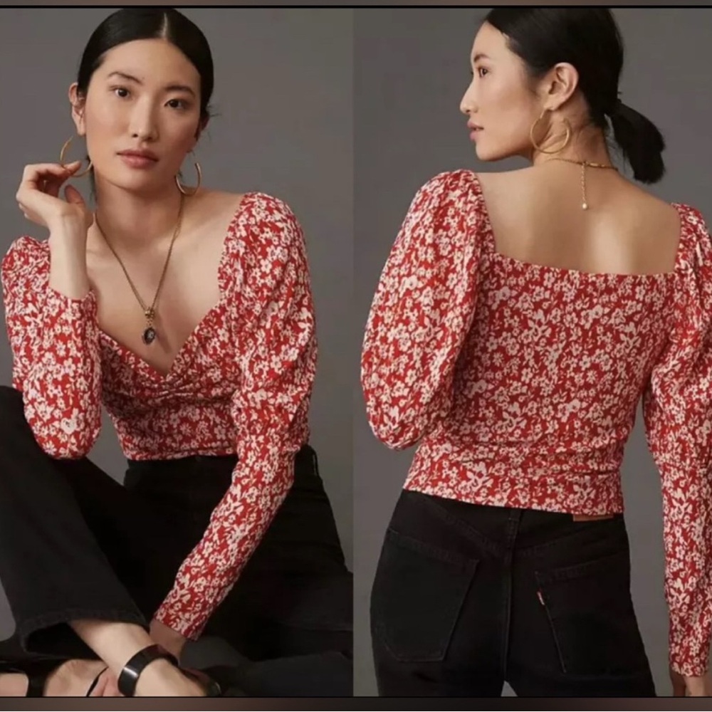 Anthropologie Red Floral Blouse